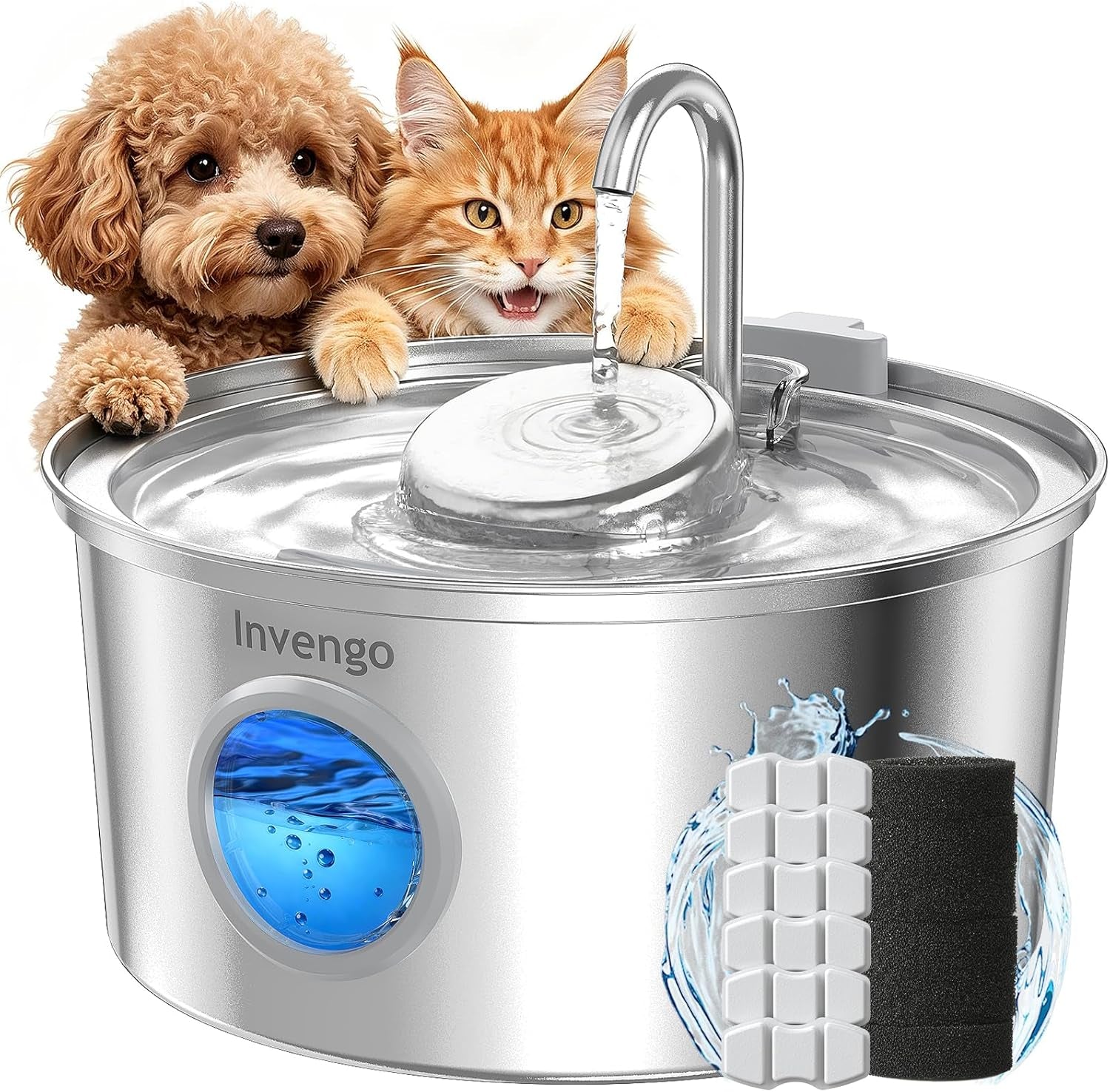 invengo-cat-water-fountain-stainless-steel-108oz-3-2l-pet-fountain-with-large-water-level-window-ultra-quiet-automatic-cat-water-dispenser-for-cats-and-dogs-2-flow-modes-splash-proof-design