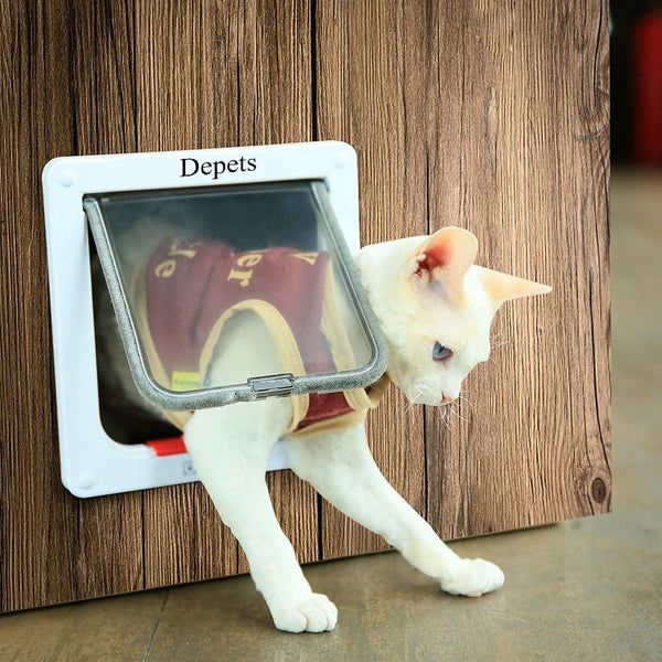 Depets Large Cat Door (Outer Size 9.9" X 9.2"), 4 Way Locking Cat Flap Door for Interior Exterior Doors, Weatherproof Pet Door for Circumference < 23"2