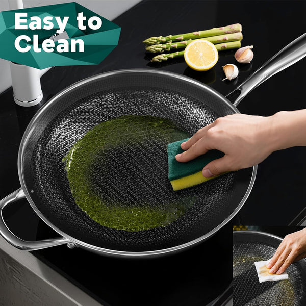 Wok Pan, 13-Inch Stainless Steel Woks & Stir-Fry Pans Nonstick, Wok Pan with Lid for Induction, Hybrid，Electric, Gas, Halogen, All Stoves, Professional PFOA Free Cookware, Dishwasher & Fast Heat7