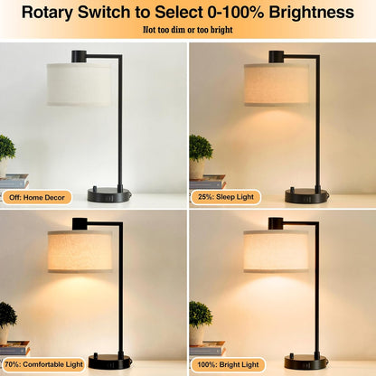 Table Lamp for Bedroom Set of 2 with USB C+A Ports, Fully Stepless Dimmable Bedside Lamp with Linen Lampshade, Contemporary Lamp for Living Room Reading Office, 2 LED Bulbs Included (Black) | Nightstand Lamp with Linen Lampshade, 2 LED Bulbs Included,Desk Lamp for Bedroom, Living Room, End Table, Reading, Office3