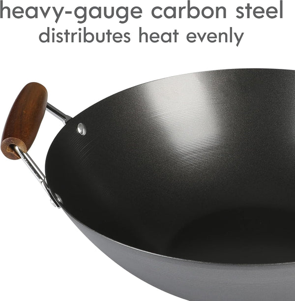 Hammond 14-Inch Flat Bottom Carbon Steel Wok, Black, Durable Non-Stick Stir Fry Pan for Gas and Electric Stovetops4