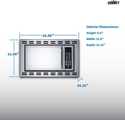 Summit 24” over the Range Microwave, 0.9 Cu.Ft. Built in Microwave, Stainless Steel- OTR242
