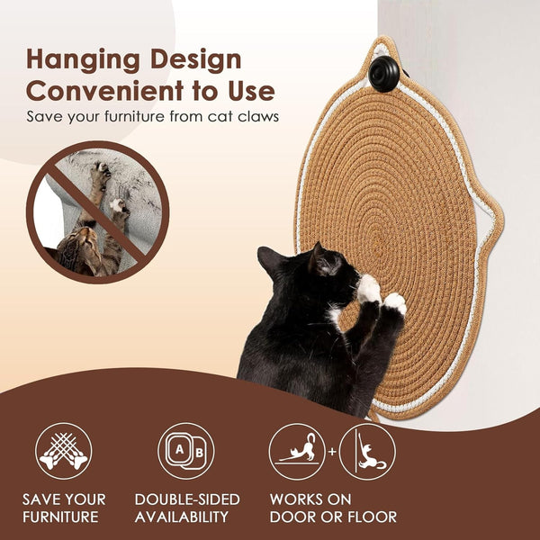 Cat Scratcher Mat, Natural Cotton Rope Cat Scratch Pad, 15.7'' round Horizontal Floor Cat Scratching Pads for Indoor Cats, Cat Furniture Protector for Wall, Couch, Carpets, Sofas4