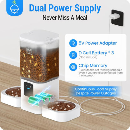 Frienhund Automatic Cat Feeder 2 Cats with Slow Feed: Dual Automatic Dog Feeder with 5G Wifi, Cat Food Dispenser with APP Control for Multiple Pets, Detachable for Easy Clean, Double Pet Bowl - 29 Cup8