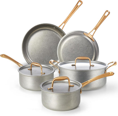 Pots and Pans Set 8 Pcs, Vintage Stainless Steel Cookware Set | Non-Toxic, PFOA/PFOS/PTFE Free, Kitchen Cooking Set with Frying Pans, Saucepans, Oven & Dishwasher Safe, Induction Compatible1