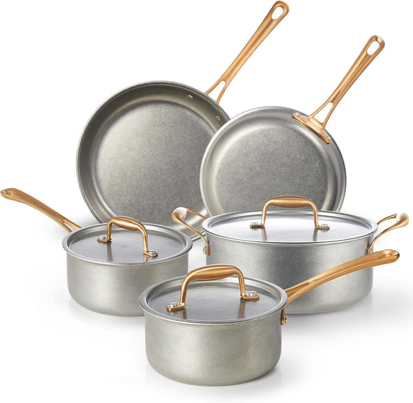 Pots and Pans Set 8 Pcs, Vintage Stainless Steel Cookware Set | Non-Toxic, PFOA/PFOS/PTFE Free, Kitchen Cooking Set with Frying Pans, Saucepans, Oven & Dishwasher Safe, Induction Compatible1