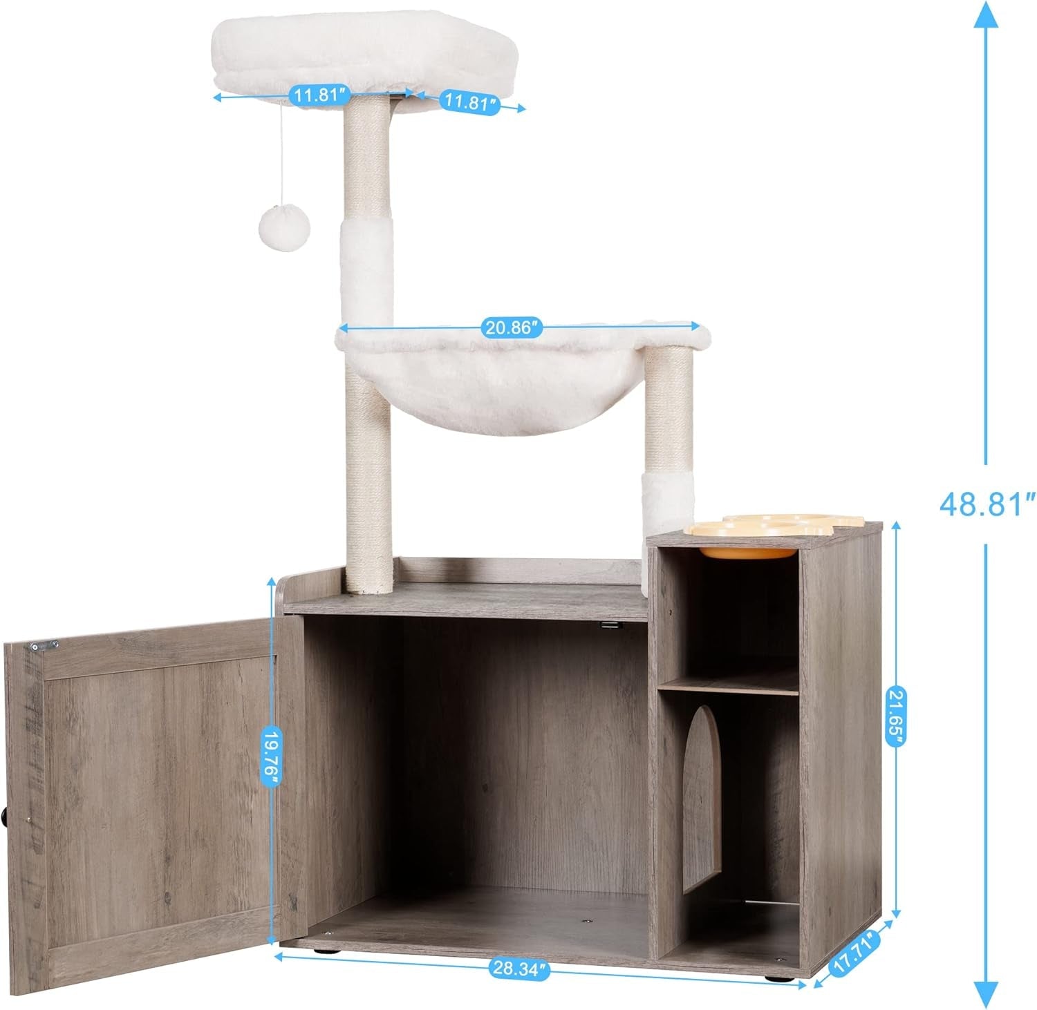 hey-brother-cat-tree-tower-food-station-xl-litter-box-enclosure-mpj101sg-48-81-inches-wooden-all-in-one-cat-furniture-large-hammock-bed-scratching-posts-big-basket-for-indoor-cats-rustic-gray