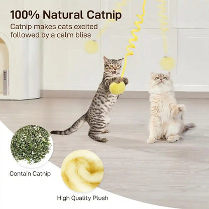 Potaroma Hanging Fluffy Cat Catnip Ball Toys 3 Pcs with Bell, Interactive Cat Teaser Retractable Toys Indoor Kitten Play Chase Exercise Physical Stimulation | Cat Teaser, Retractable Toys Indoor Kitten Play Chase Exercise Physical Stimulation4