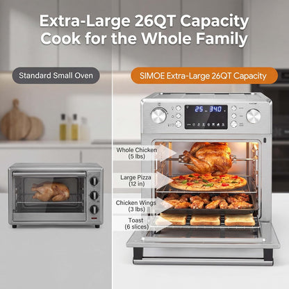 14-In-1 Air Fryer Toaster Oven, 26 QT Stainless Steel Countertop Oven | 1700W Convection Oven with Rotisserie and Dehydrate Modes. Multi Preset Cooker for Air Fry, Pizza, Bake and Family Cooking7