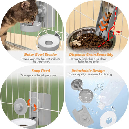 Yummy Sam Hanging Cage Automatic Small Pet Food Bowl Water Bottle Dispenser, Kennel 500ML Waterer and Auto Gravity Pet Feeder Set with Separate Food Bowl Crate Feeder Dish for Puppy Cats Rabbit (Grey)4