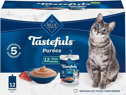 Blue Buffalo Tastefuls Purées Variety Pack Wet Cat Food Complement (Chicken & Tuna) Made with Natural Ingredients, for All Life Stages, 3-Oz. Resealable Pouches (12 Count)13