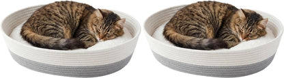 Kitty City Woven Cat Bed with Removable Washable Cushion, Cozy Braided Rope Indoor Cat Bed with Natural Catnip, Warm round Cat Bed for Small to Medium Cats, 14” X 19" - White/Grey9