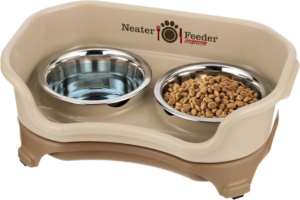 Neater Feeder Express Mess Proof Dog Bowls Elevated for Small Breeds under 15 Lb, Made in USA, No Spill Raised Dog Food Bowl Stand, Stainless Steel Food and Water Bowl Set, Feeding Station, Cappuccino35