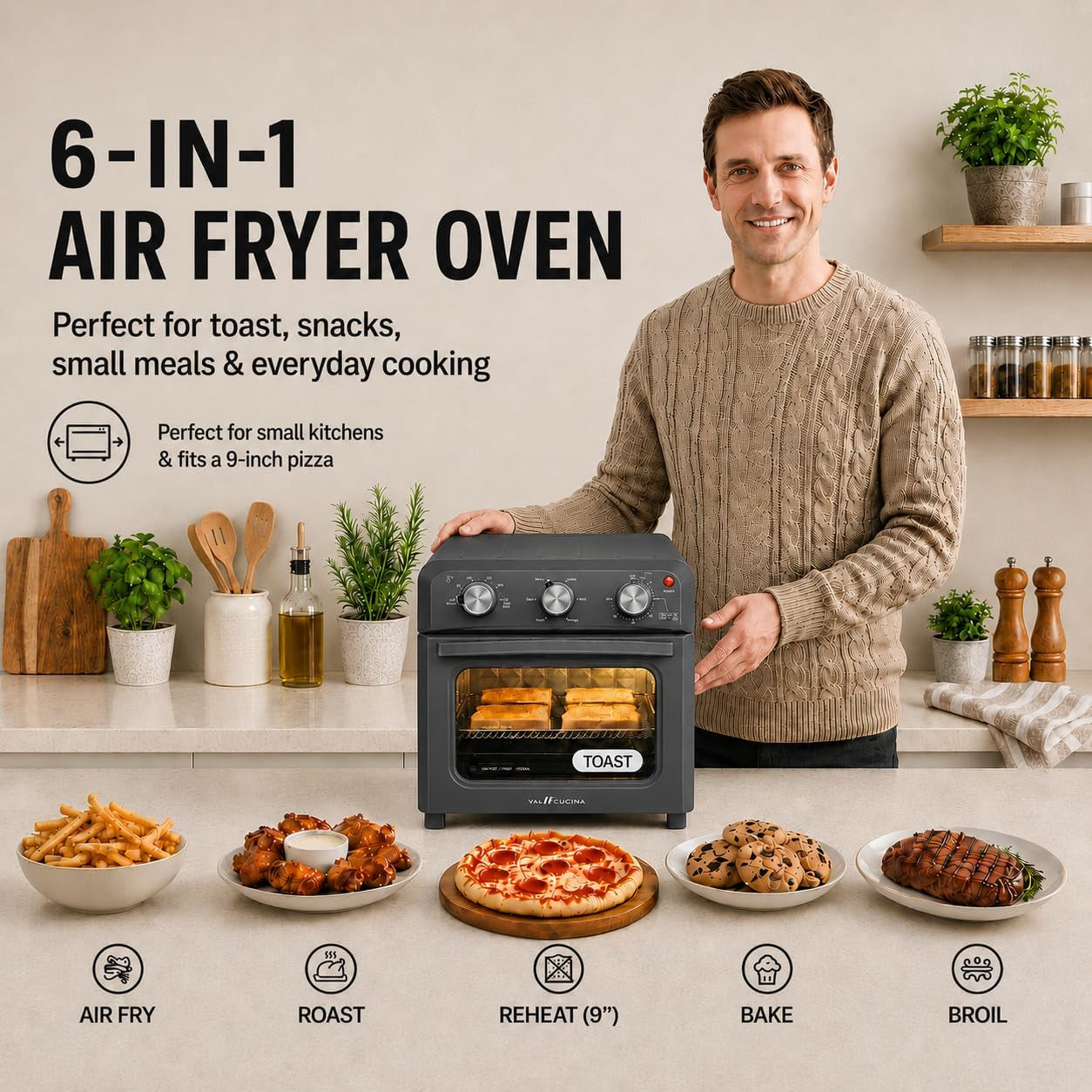 6-in-1-retro-air-fryer-toaster-oven-combo-compact-12-7-qt-small-countertop-convection-oven-fits-9-pizza-4-toast-hexagon-hybrid-heating-enamel-baking-pan-included-dark-grey-color