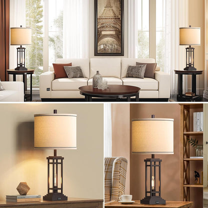 27.5 Tall Farmhouse Table Lamps with USB C + USB a Charge Ports, Rustic Living Room Lamps Set of 2, Black Industrial End Table Lamp for Bedroom Living Room Nightstand (Oil-Rubbed Bronze)7