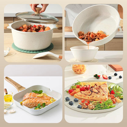 23 PCS Nonstick Ceramic Cookware Set, PFAS/PFOA Free, Induction | Non Toxic Pots and Pans, Healthy Kitchen & Home Cooking Set with Stay-Cool Handles, Silicone Tools and Pot Protectors, White9