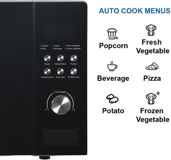 MW1101B-A Countertop Microwave Oven with Button Control, LED Display 1000W, 10 Power Levels, 6 Auto Menus, Glass Turntable and Child Safe Lock, 1.1 Cu. Ft., Black8