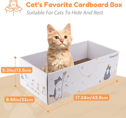 Patiencet Cat Scratch Pad with Box, 4 Pack Cardboard Cat Scratcher Lounge Bed for Indoor Cats, Reversible Corrugated Scratching Board Refill with Catnip3