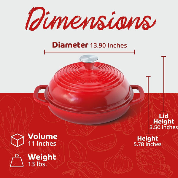 Enameled Cast Iron Bread Pan with Lid, 11” Red Bread Oven Cast Iron Sourdough Baking Pan, Dutch Oven for Bread, No Seasoning Needed -2