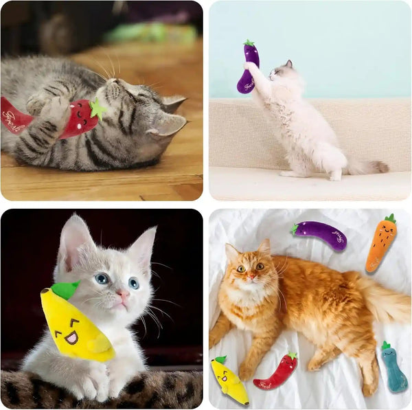 Seyezo Catnip Toys for Indoor Cats, 5 Pack Cat Toys for Cats, Fluffy Catnip Toys for Chewing Playing, Interactive Kitten Toys, Catnip Filled Kitty Chew Teething Toys, Cat Chew Toys, Vegetable,5 Pcs8