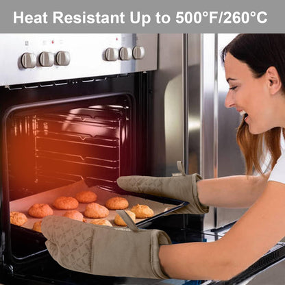Oven Mitts and Pot Holders 6Pcs Set, Kitchen Oven Glove High Heat Resistant 500 Degree Extra Long Oven Mitts and Potholder with Non-Slip Silicone Surface for Cooking (Khaki)5