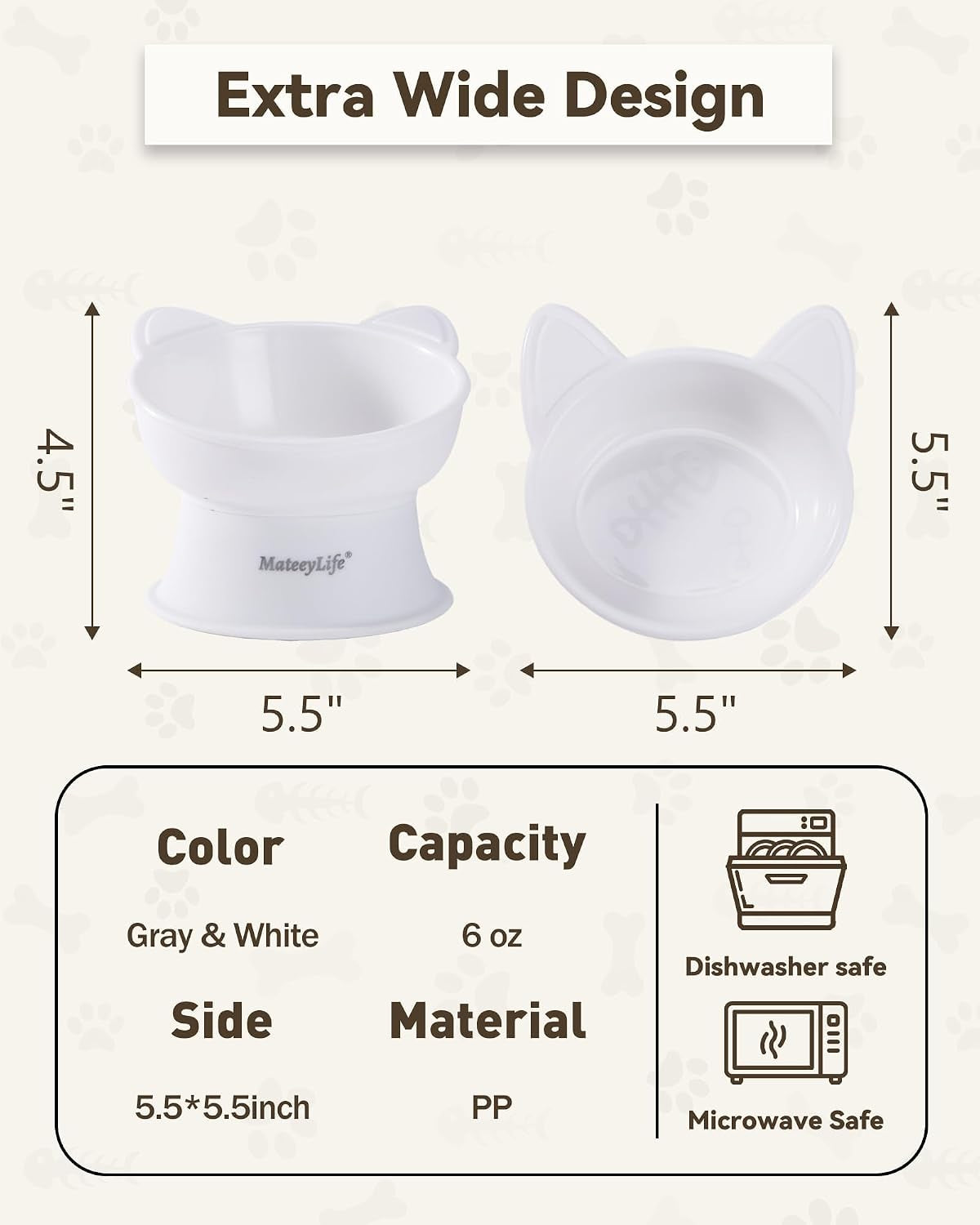 mateeylife-2-pack-elevated-cat-food-bowls-for-indoor-cats-kittens-raised-food-and-water-bowl-set-whisker-friendly-anti-vomit-feeding-pet-bowls-6-oz-each-dishwasher-safe-white-grey