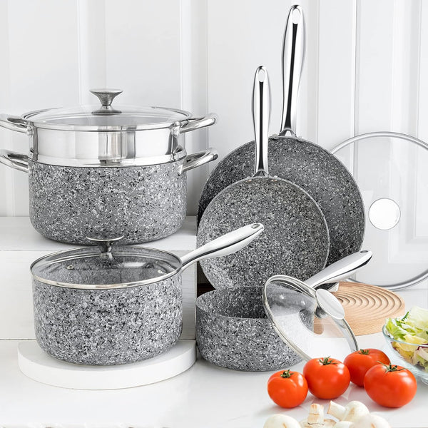 Stone Cookware Set 10 Piece, Ultra Nonstick Pots and Pans Set with Stone-Derived Coating, Kitchen Cookware Sets, Stone Cookware Sets, Granite Pots and Pans - 10 Piece6