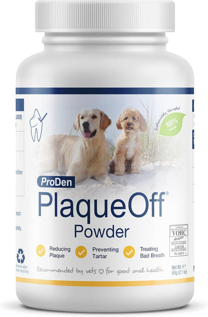 Proden Plaqueoff Powder for Dogs - Dog Tartar and Plaque Remover - 60G | VOHC Accepted Dental Powder for Pet Oral Care - Supports Fresher Breath and Dental Hygiene - 100% Natural Kelp Formula1