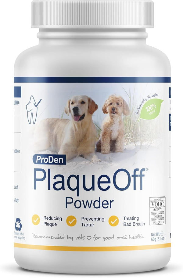 Proden Plaqueoff Powder for Dogs - Dog Tartar and Plaque Remover - 60G | VOHC Accepted Dental Powder for Pet Oral Care - Supports Fresher Breath and Dental Hygiene - 100% Natural Kelp Formula1