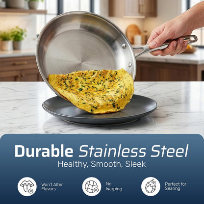 10 Pcs Tri Ply Stainless Steel Cookware Set, Pots and Pans Set with Induction Bottom, Made without PTFE PFOA PFOS, Metal Utensil Safe, Oven and Dishwasher Safe5