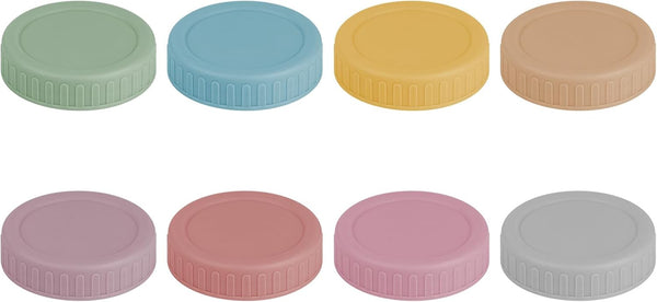 8PCS Regular Mouth Plastic Mason Jar Lids, Leak Proof | Colored, with Silicone Rings, Airtight Leakproof Seal, Fit for Ball & Kerr Canning Jars, Reusable Jars Accessories1