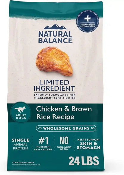 Natural Balance Limited Ingredient Adult Dry Dog Food - Complete Nutrition for Adult Dogs - Wholesome Grains Brown Rice Recipe - Limited Ingredient Formula - 24 Lb - Lamb & Brown Rice30