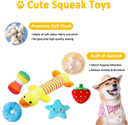 Aipper Dog Toys 25 Pack for Fun and Teeth Cleaning, Puppy Chew Toys Pack with Squeak Plush Toy,Squeaky Toy Balls,Tug of War and Rope Toys for Puppy to Small Dogs4
