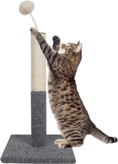 Cat Scratching Post with Carpet Botton Base and Spring Teasing Toy Ball for Indoor Cats and Kittens Grey1