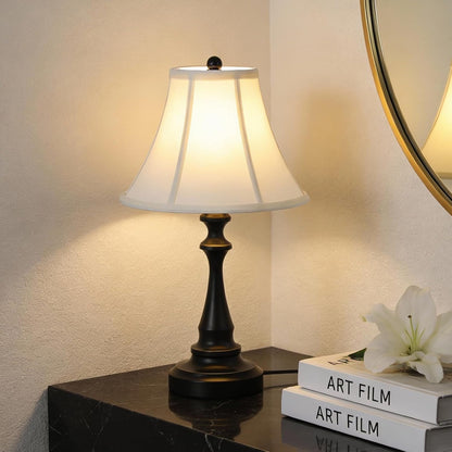 Traditional Table Lamp, Vintage Desk Lamp for Living Room with Fabric Shade, Farmhouse Bedside Lamp Black Finish for Bedroom Nightstand Office Hotel (Pack-01)1