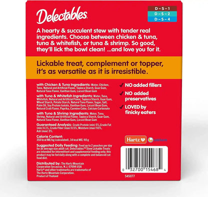 Delectables Lickable Treat Stew Wet Cat Treat Variety Pack, Food Topper, Hydrating, Grain-Free, No Fillers, No By-Products, No Added Preservatives, 1.4Oz Pouch, 12Ct8