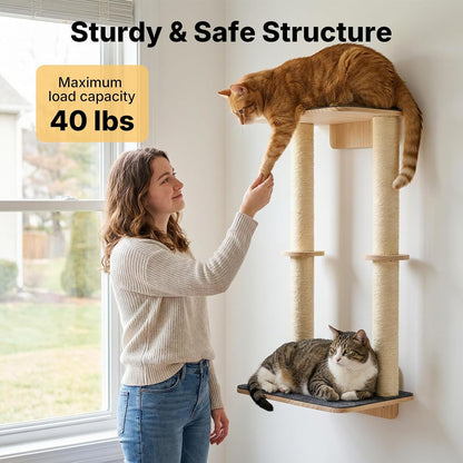 Veehoo Cat Wall Shelves, 28.3" Cat Wall Furniture with Scratcher | Cats Wall Climber, Dual Sisal Scratching Posts, Carpeted Perch, Easy Installation, Drywall Mounting5