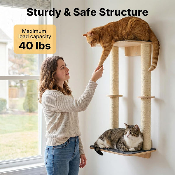 Veehoo Cat Wall Shelves, 28.3" Cat Wall Furniture with Scratcher | Cats Wall Climber, Dual Sisal Scratching Posts, Carpeted Perch, Easy Installation, Drywall Mounting5