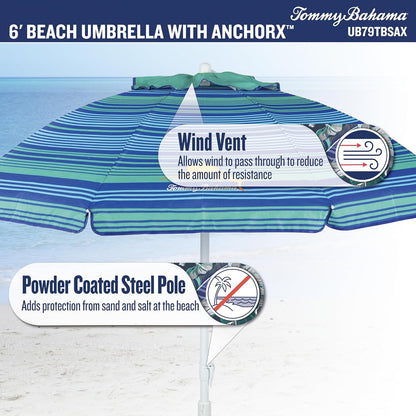 Tommy Bahama ANCHORX Adjustable Beach Umbrella Base System with Sand Anchor and Carrying Bag, SPF 50+ Protection Portable Outdoor Market Umbrella6