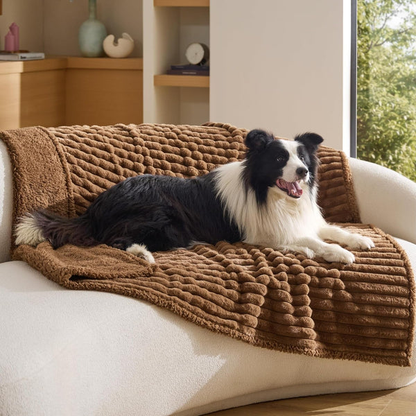 Bedsure Comfyfleece™ Waterproof Dog Blankets for Large Dogs,50X60 Cream | Soft Plush Couch Cover,Washable Corduroy Fleece for Furniture Protector,Cozy Calming Reversible Pet Blanket for Senior Dogs30