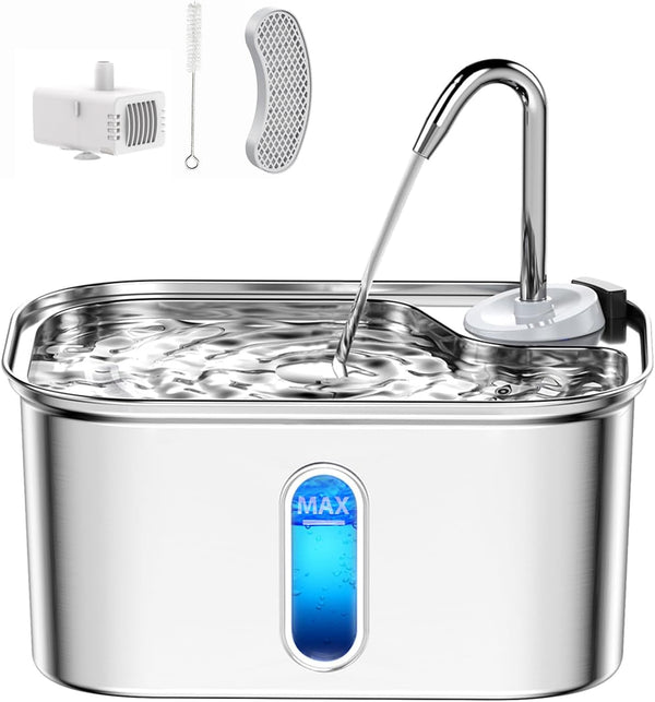Cat Water Fountain Stainless Steel for Cats Indoor 2.5L 85Oz by Bpa-Free SUS304, Effective 6-Layer Filter Cat Fountain for Drinking 20Db Ultra Quiet Metal Pet Water Fountain (Fountain+1 Filter)1