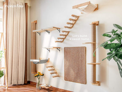 FUKUMARU Hammock Wall Mounted Cat Beds and Perches | Wooden Kitten Walls Furniture, Stable Cats Shelves, for Sleeping, Playing, Climbing, Lounging, Black Stripe9