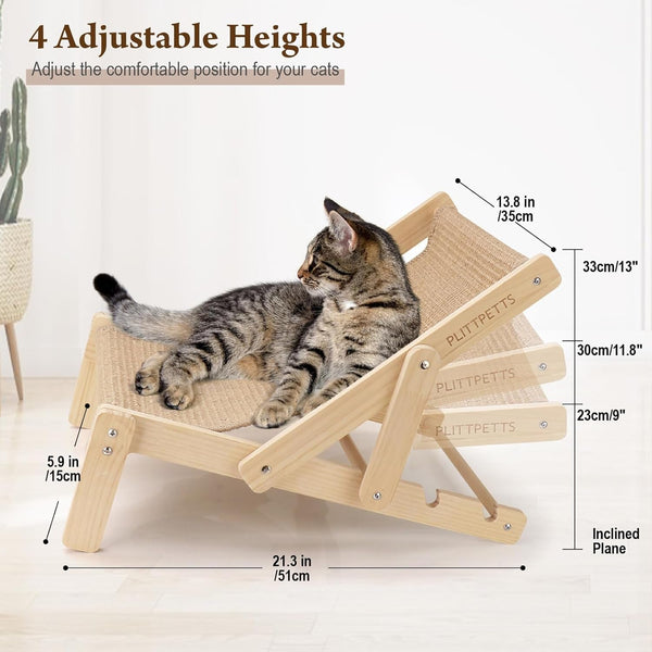 Sisal Cat Scratcher Bed with Adjustable 4-Position for Cats Scratcher Lounge, 2 in 1 Cat Sisal Chair for Indoor Cats Hammock for Scratching Pad, Natural Lounger Chair2