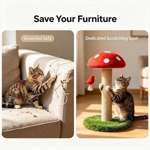 Cat Scratching Post for Indoor Cats, Mushroom Scratching Post 17.5" H, Cute Cat Scratcher for Kittens and Adult Cats, Durable Cat Scratch Post Furniture for Play and Claw Care4
