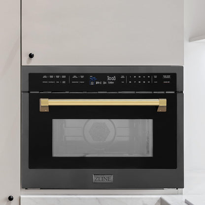 ZLINE Autograph Edition 24" 1.6 Cu Ft. Built-In Convection Microwave Oven in Black Stainless Steel and Gold Accents7