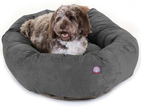 Majestic Pet 32 Inch Suede Calming Dog Bed Washable – Cozy Soft round Dog Bed with Spine Support for Dogs to Rest Their Head - Fluffy Donut Dog Bed 32X23X7 (Inch) - round Pet Bed Medium – Sage54
