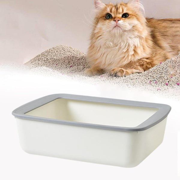Open Top Pet Litter Tray, Easy Clean Cat Litter Box with Splash Guard, 16.14X12.20X4.92 Inch Indoor Cat Sand Box Toilet Basin- White4