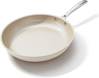 Nonstick Frying Pan Skillet, Ceramic Non-Stick Saute Pans, Cooking Fry Pan, All Stovetops, Dishwasher/Oven Safe, Pfas-Free, Non Toxic (Cream White, 9.5 Inch)1