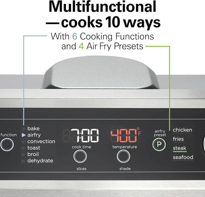 Digital Air Fryer Toaster Oven Combo, 10 Ways to Cook, 4 Preset Functions, Stay on & 1800 Watts, LED Capacitive-Touch Controls, 2 Rack Positions, Fits 12” Pizza, Black & Stainless Steel3