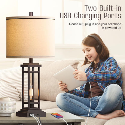 27.5 Tall Farmhouse Table Lamps with USB C + USB a Charge Ports, Rustic Living Room Lamps Set of 2, Black Industrial End Table Lamp for Bedroom Living Room Nightstand (Oil-Rubbed Bronze)5